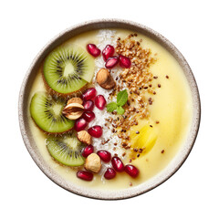 Healthy Yellow Smoothie Bowl with Kiwi and Pomegranate - Top View