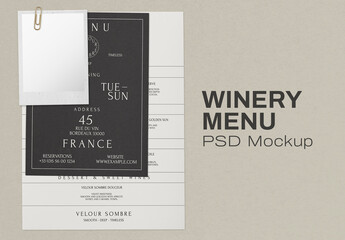 Elegant Winery Menu Mockup Template PSD