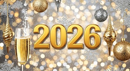 Celebrating New Year 2026 with Champagne and Festive Decorations.