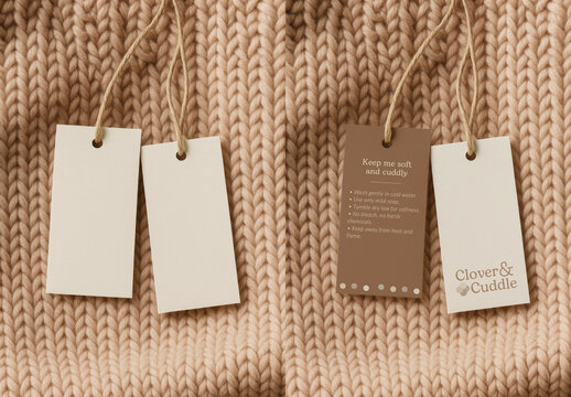 Knitted Texture With Clothing Tags Mockup PSD