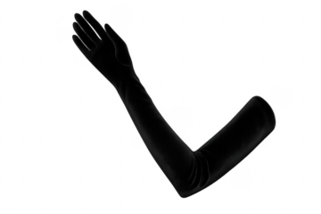 Elegant black opera glove arm transparent background