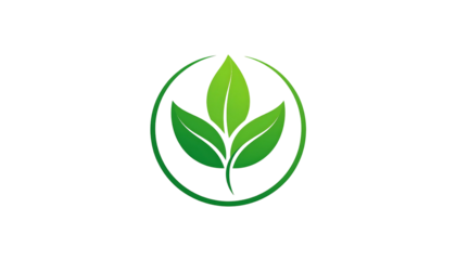 Three leaves in circle, center of image. Green gradient and dark background. Plant theme