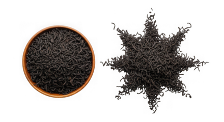 Loose leaf black tea isolated on transparent background, ready for brewing a cup