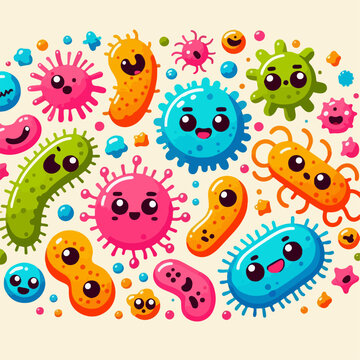 Ilustrasi sekumpulan kuman yang lucu