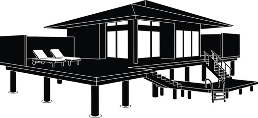 Beach house overwater bungalow resort maldives villa black and white art