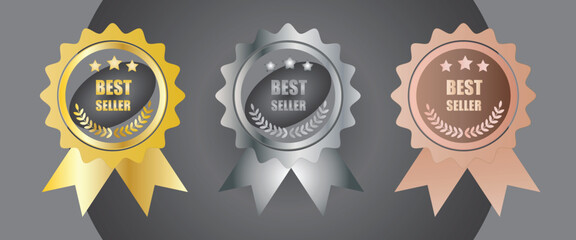 Best Seller Badge Vector Set ? Gold, Silver, and Bronze Premium Quality Medals.eps