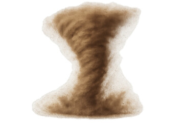 Dust tornado forming, powerful wind vortex creating cloud of sand and dirt, natural desert storm on transparent background