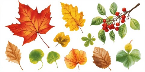 Obraz premium Vibrant autumn leaves and berries collection for seasonal design elements