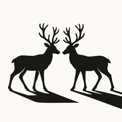 Silhouette of two reindeer facing each other