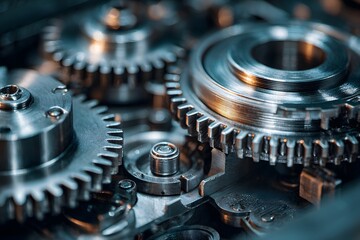 Metal gears interact in a mechanical system, showcasing engineering precision and machinery functionality.