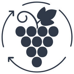 Grape illustration with cyclical arrows. Wine industry or agricultural concept.