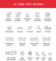 Set of ui icons with editable stroke