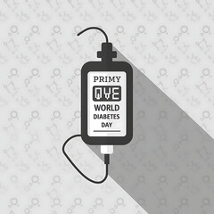 A grayscale illustration depicts a medical device against a patterned background, celebrating World Diabetes Day.