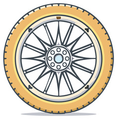 Obraz premium Illustrated illustration of a bicycle wheel with a beige tire, and silver spokes and hub