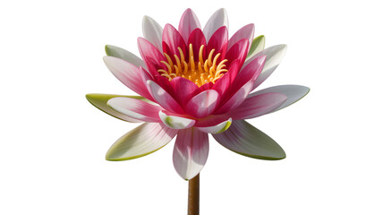 Vibrant pink and white water lily bloom against a dark background