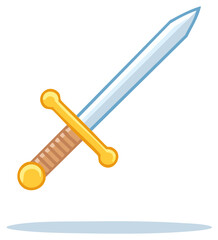 Medieval fantasy knight sword with a golden hilt and steel blade cartoon vector illustration