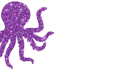 Vibrant Purple Glitter Octopus Marine Animal Silhouette