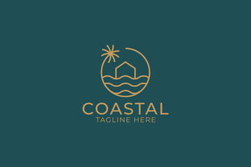 Coastal House Simply Line Logo Badge for Vacation Resort Business