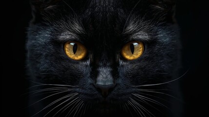 Black Cat Close-Up with Cute Big Eyes