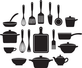 Kitchen & Cooking Silhouette Vector Icons Bundle