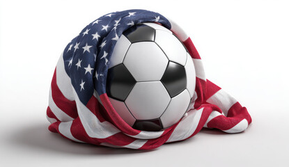 Obraz premium Football covered with the USA flag on a white background
