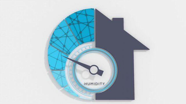 Humidity level on measure scale. Hygrometer mechanic round scale with house icon. Infographic gauge element.