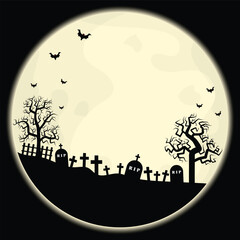 Graveyards And Dead Trees On A Spooky Full Moon Night