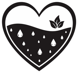 Obraz premium Simple heart silhouette with water and growing leaves, icon of ecology and natural health.