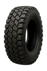 Off-road tire featuring deep grooves and zigzag patterns on the tread.