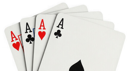 Four aces isolated on transparent background, a winning hand in card games