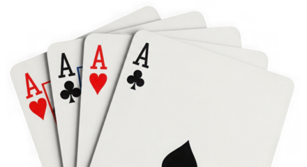 Four aces isolated on transparent background, a winning hand in card games