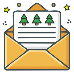 Open Envelope with Christmas Trees Note Holiday Message Card Illustration