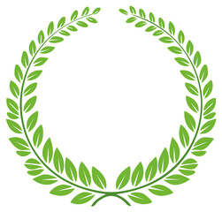 Obraz premium Green laurel wreath vector icon symbolizing victory, honor, and achievement. Classic Roman or Greek award emblem.