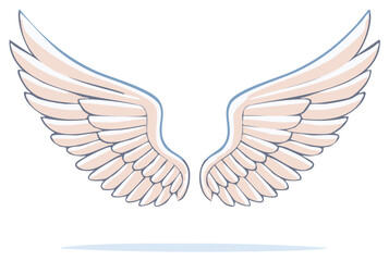 Obraz premium Stylized illustration of symmetrical, open wings with a light blue outline