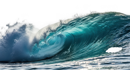 Powerful ocean wave isolated on transparent background, crashing with force and beauty