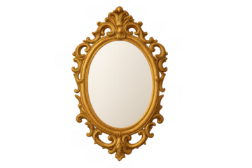 Ornate gold oval mirror with vintage baroque frame