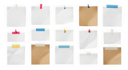 Collection of various sticky notes isolated on transparent background