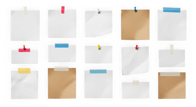 Collection of various sticky notes isolated on transparent background