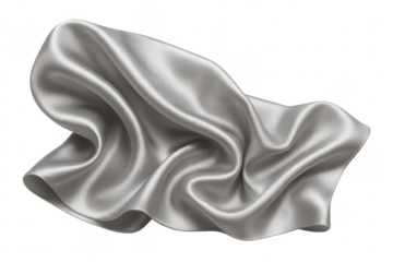 Silver flowing silk fabric cloth on transparent background