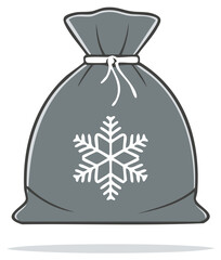Naklejka premium Stylized grey sack with white snowflake symbol tied with string for winter season