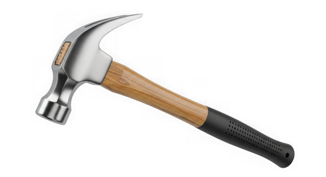 Claw hammer isolated on transparent background, a tool for driving nails into wood