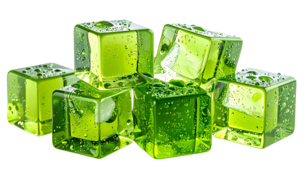 Group of green, translucent cubes with water droplets, appearing like emeralds - Powered by Adobe