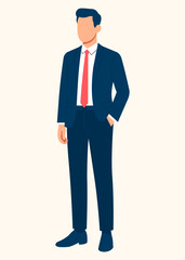 Modern Businessman in Suit Standing Confidently — Flat Vector Illustration