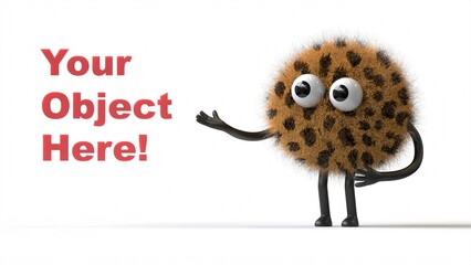 Fluffy, cute monster presents a space for 