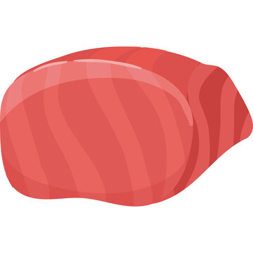 Red Tuna Slice with Subtle Stripes Minimalist Flat Design Icon Transparent Background