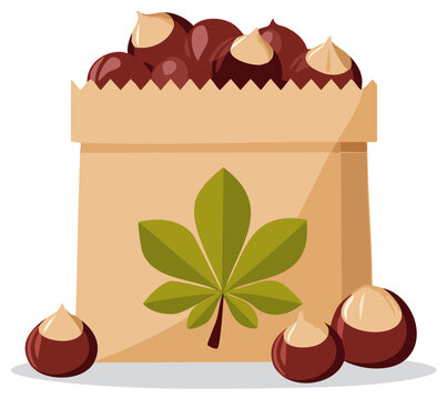 chestnuts in paper bag, green leaf clip art preview