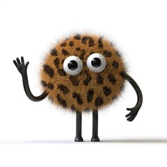 Fluffy, cute monster waving, symbolizing greeting or friendliness. 3D rendering, conceptual image. Isolated on white background.