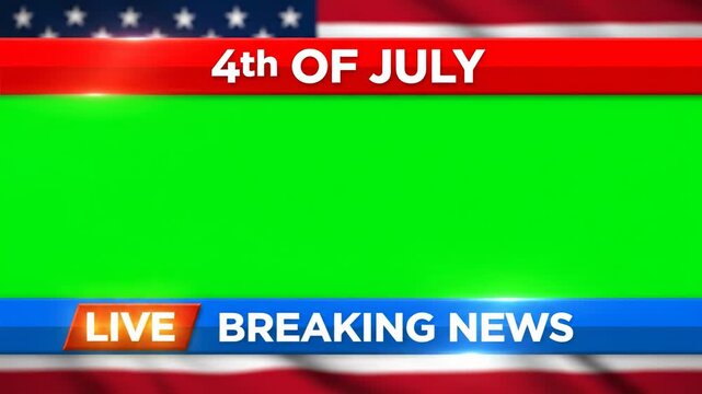 Dynamic American flag news broadcast template with green screen for customizable content, ideal for Fourth of July celebrations and urgent news updates and announcements