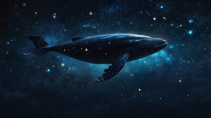 Fototapeta premium Cosmic whale swimming through starry nebula, ethereal fantasy art, celestial ocean concept.