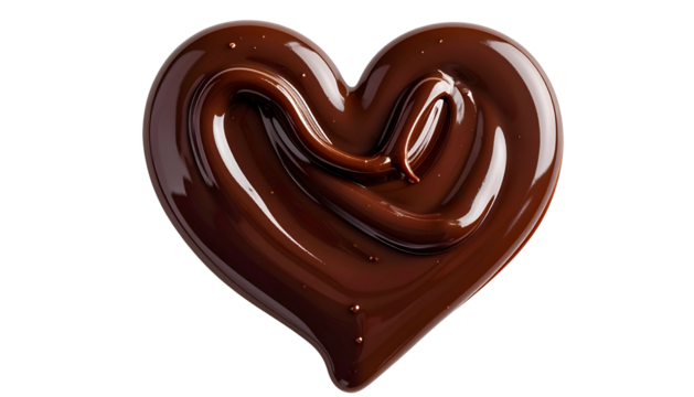 A heart-shaped swirl of smooth, dark, glossy chocolate against a black background